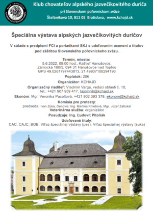 Špeciálna výstava alpských jazvečíkovitých duričov – 5.6.2022 Hanušovce nad Topľou